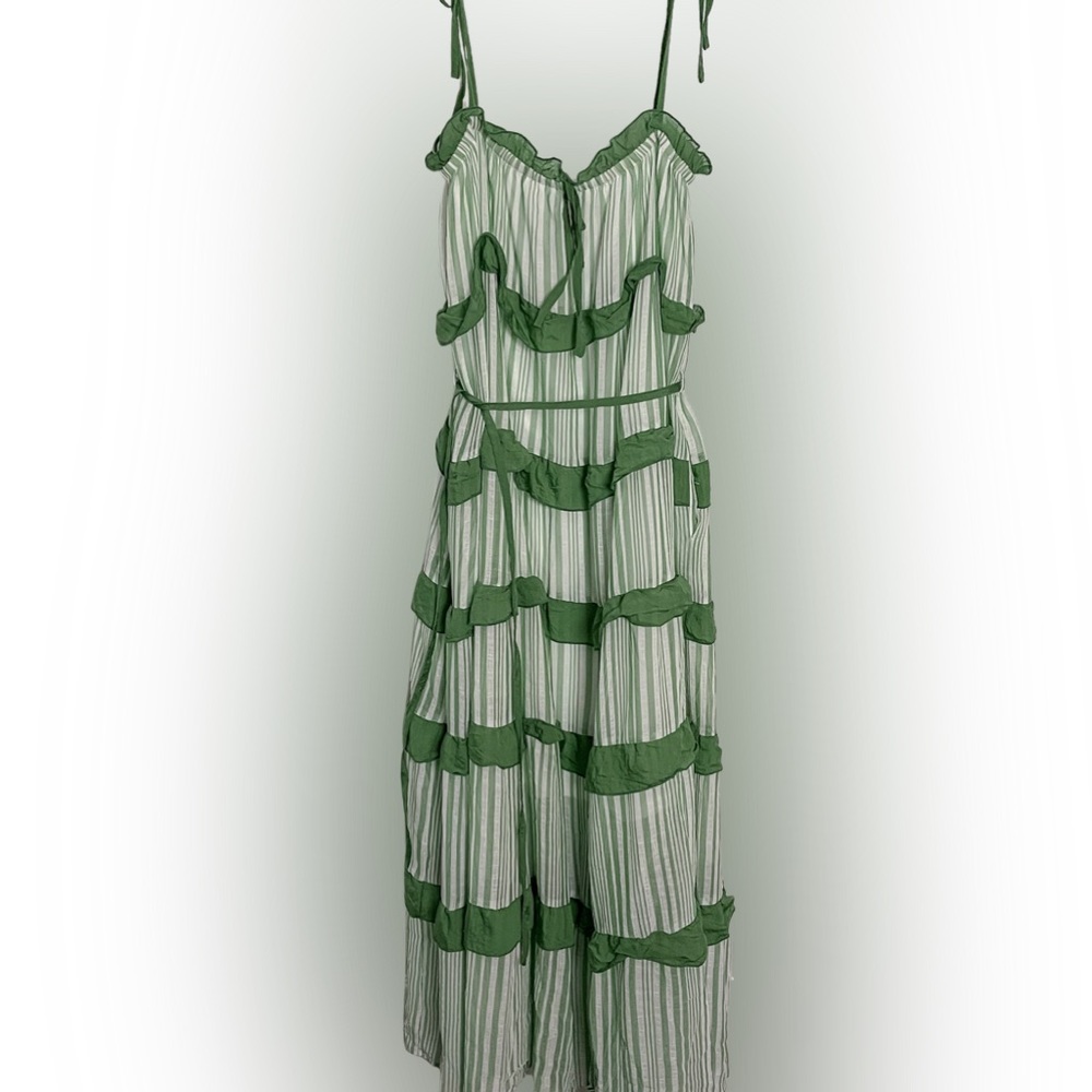 Merci Green & White Striped Maxi Dress 👗 | &merci | Tie Shoulders